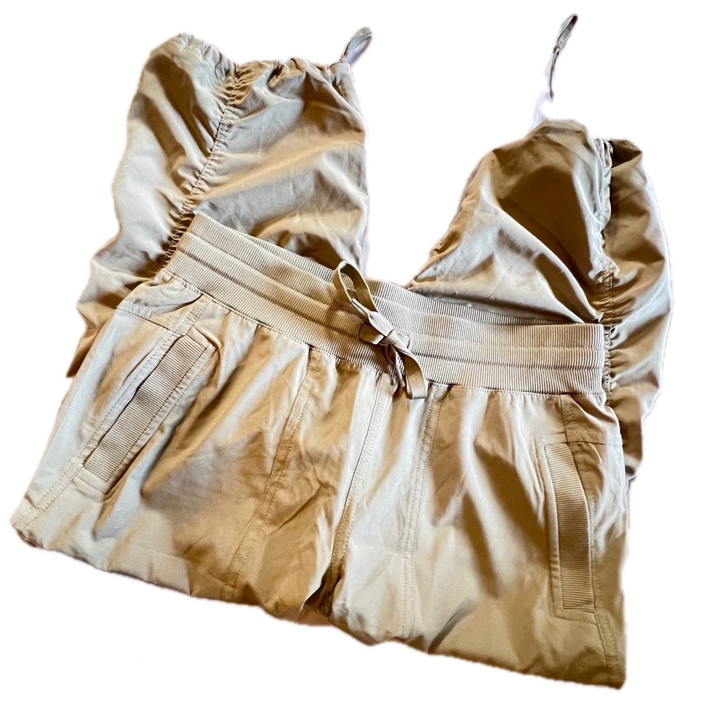 Reebok Cargo Jogger Pants Khaki Drawstring Ruched Leg Athletic Casual RBK